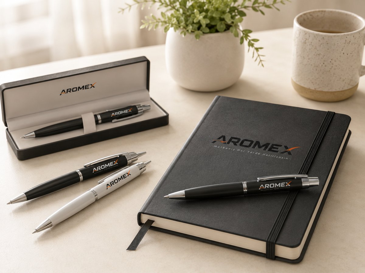 Aromex logolu kalem ve defter seti